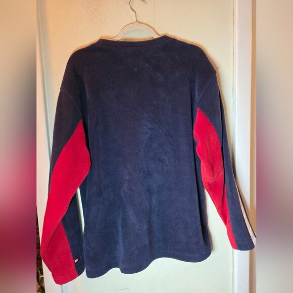 Vtg 90s Y2K Tommy Hilfiger Navy & Red Crewneck Fleece Sweater Embroidered Logo S - Picture 2 of 7